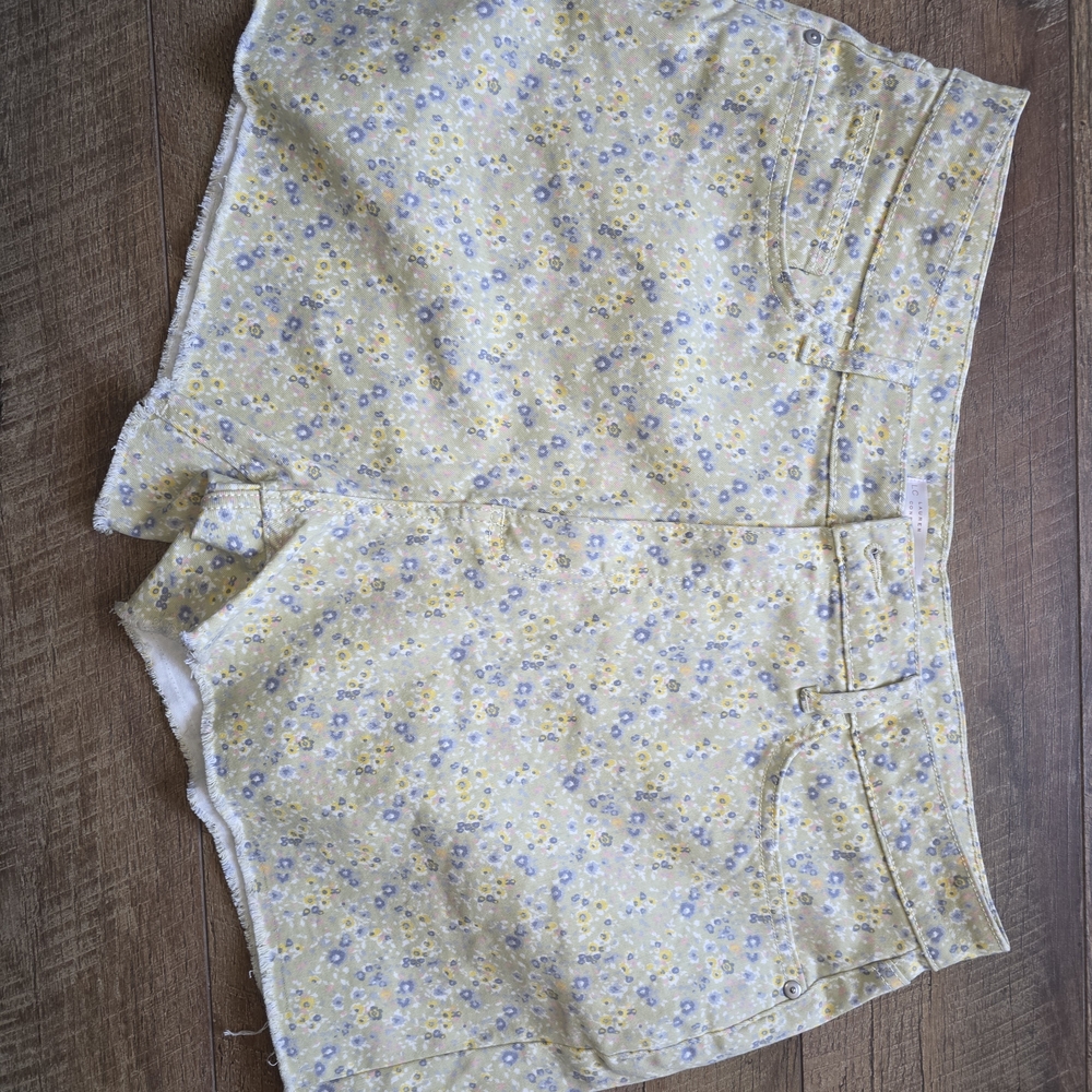 LC Lauren Conrad Yellow Floral Jean Shorts